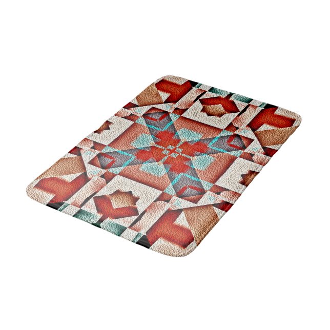 Teal Native American Indian Rustic Tribe Pattern Bath Mat (Angled)