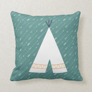 Teal Native American Pillow Tee Pee