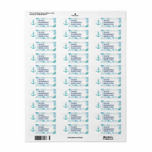 Teal Nautical Anchor & Coastal Bubble Beach-Themed Return Address Label