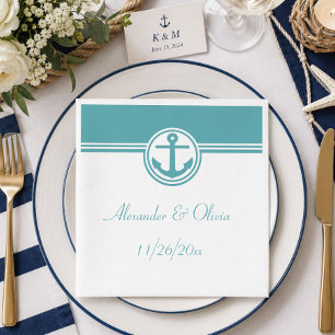 Teal Nautical Anchor Napkin