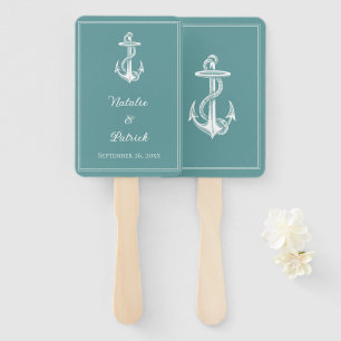 Teal Nautical Anchor Wedding Hand Fans