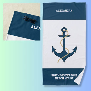 Teal nautical Name Beach House Towel