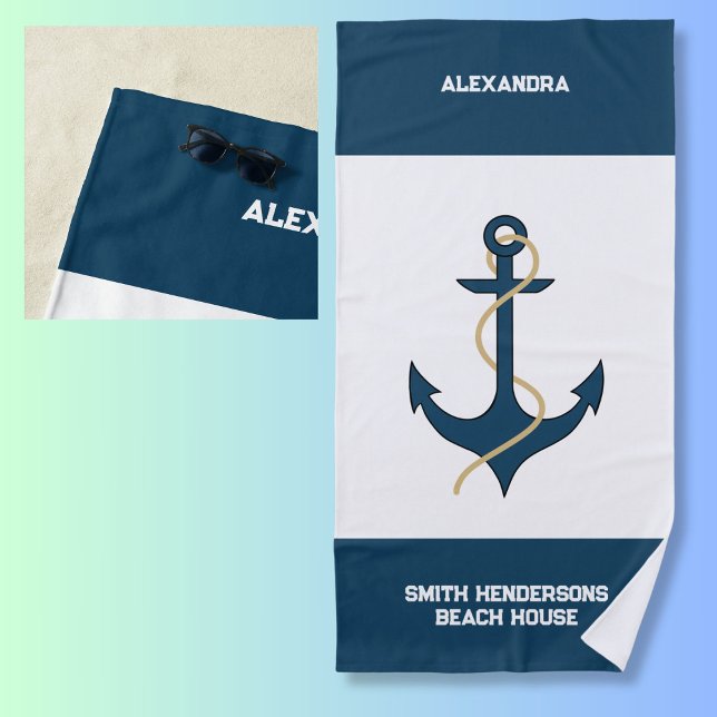 Teal nautical Name Beach House Towel (Creator Uploaded)
