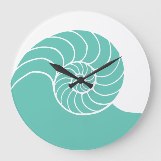 Teal Nautilus Sea Shell Large Clock (Front)