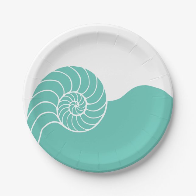 Teal Nautilus Sea Shell Paper Plate (Front)
