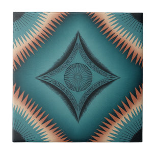 Teal Navajo Peach Sunburst Ceramic Tile