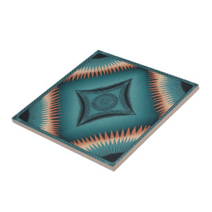 Teal Navajo Peach Sunburst Ceramic Tile