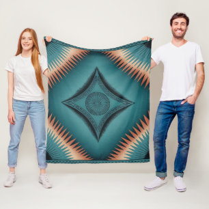 Teal Navajo Peach Sunburst Families Gift Fleece Blanket