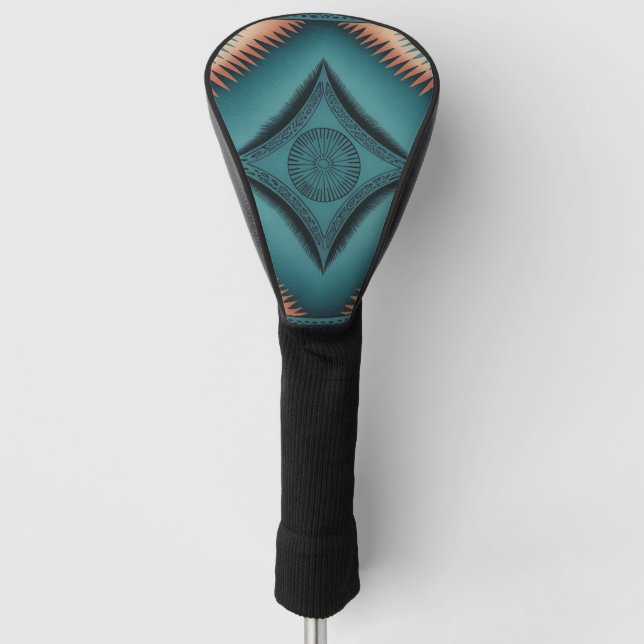 Teal Navajo Peach Sunburst Golf Head Cover (Front)