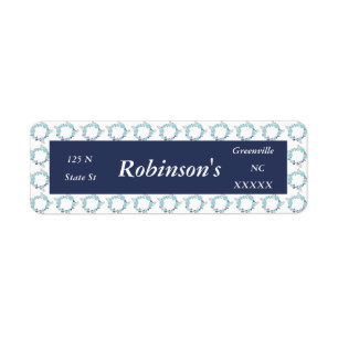Teal & Navy Blue Floral Wreath Return Address- Address Label