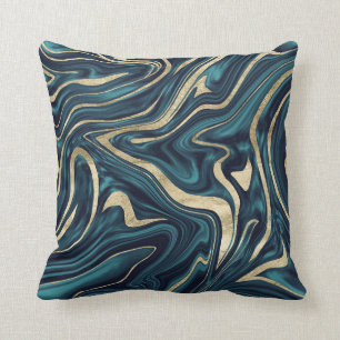 Teal Navy Blue Gold Marble #1 Cushion