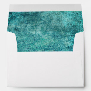 Teal Navy Blue Grunge Watercolor Wedding Envelope