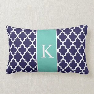 Teal Navy Blue Moroccan Custom Monogram Lumbar Cushion