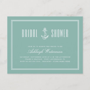 Teal & Navy Blue Nautical Anchor Bridal Shower Invitation Postcard