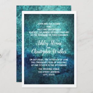 Teal Navy Blue White Watercolor Wedding Invitation