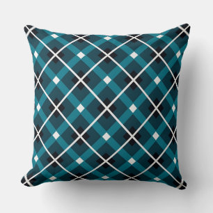 Teal & Navy Geometric Grid Pattern Cushion