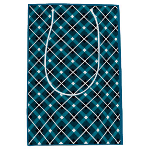 Teal & Navy Geometric Grid Pattern Medium Gift Bag