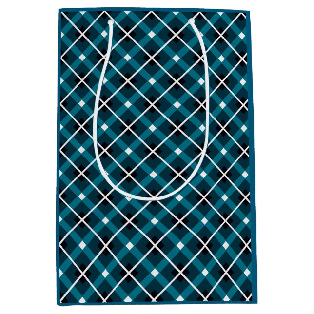 Teal & Navy Geometric Grid Pattern Medium Gift Bag (Front)