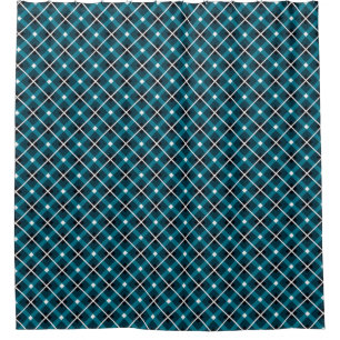 Teal & Navy Geometric Grid Pattern Shower Curtain