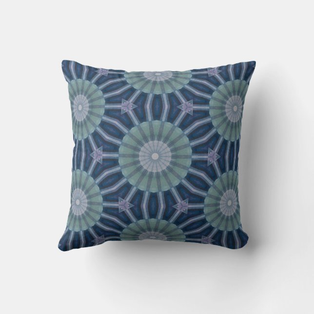 Teal & Navy Geometric Kaleidoscope Pattern Cushion (Back)