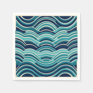 Teal Navy Geometric Ocean Waves Repeating Pattern Napkin