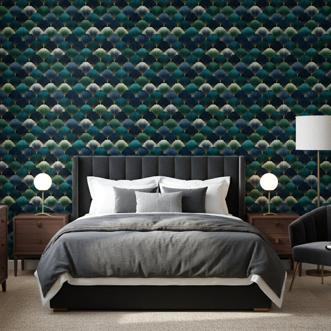 Teal Navy Gold Art Deco Fan Pattern Wallpaper (Creator Uploaded)