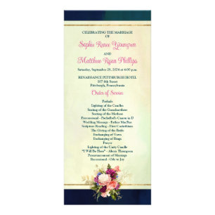Teal, Navy, Green, Gold Florals Wedding Program Rack Card