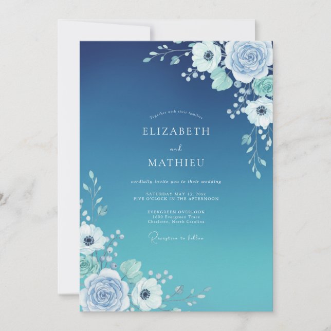 Teal Navy Luminous Coastal Wedding Invitation (Front)