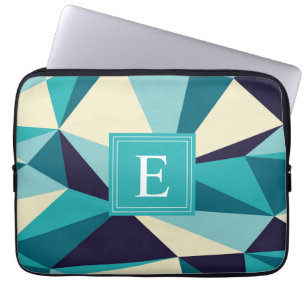 Teal Navy Monogram Triangle Pattern Laptop Sleeve