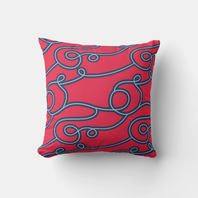 Teal, Navy & Red Beach Theme Throw Pillow (Front)