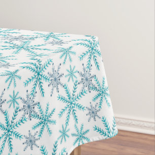Teal Navy Snowflake Pattern Holiday Tablecloth