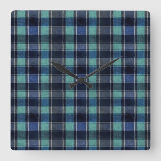Teal & Navy Tartan Plaid Round Wall Clock