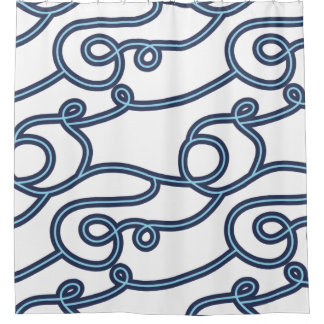 Teal, Navy & White Beach Theme Shower Curtain