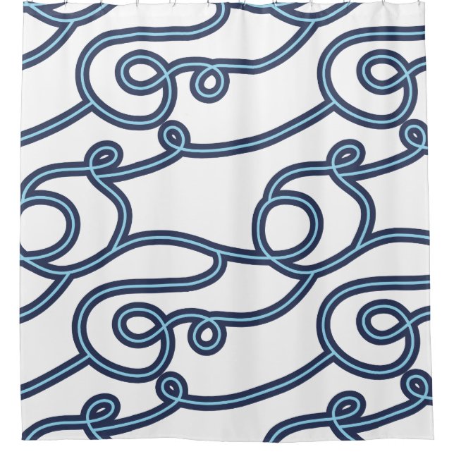 Teal, Navy & White Beach Theme Shower Curtain (Front)