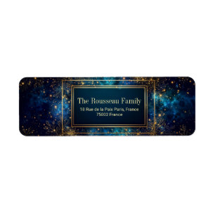 Teal Nebula Gold Line Botanical Return Address Label