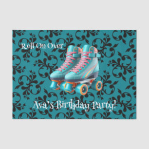 Teal Neon Roll On Over Skate Birthday Party Tissue Paper