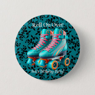 Teal Neon Rollerskate Birthday Party Custom 6 Cm Round Badge
