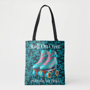 Teal Neon Rollerskate Birthday Party Custom Tote Bag
