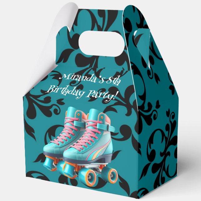 Teal Neon Rollerskate Birthday Party Favour Box (Back)