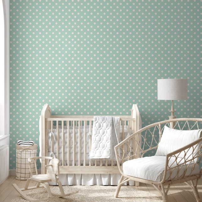 Teal Neutral with White Polka Dots Wallpaper (Kids)