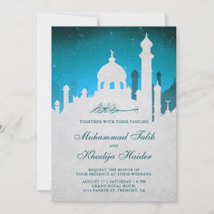 Teal Night Sky Arabian Islamic Muslim Wedding Invitation