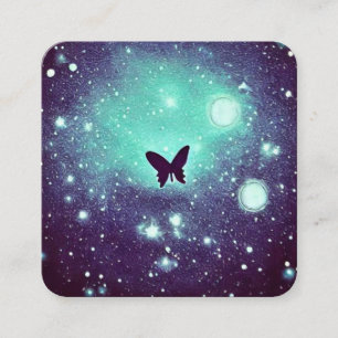 Teal Night Sky Butterfly Square Business Card