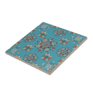 Teal Nordic Snowflake pattern Ceramic Tile