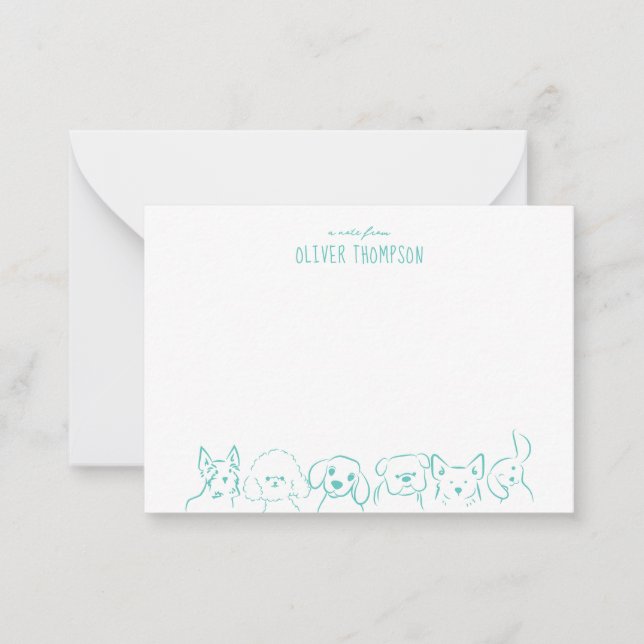 Teal Note From Cute Dog Animal Sketch Note Card (Front)
