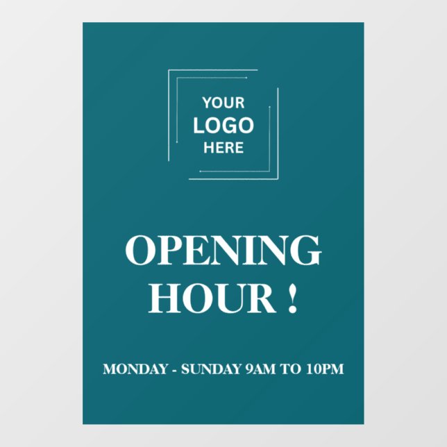 Teal Now Open Business Hours Window Cling (Sheet)