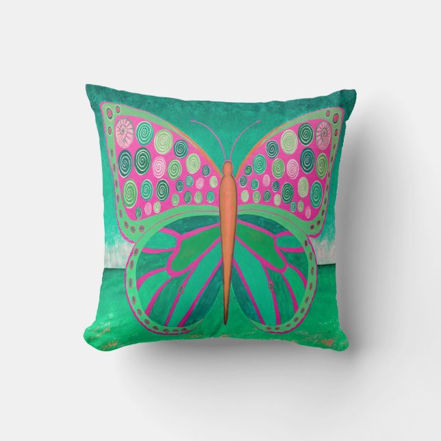 Teal Ocean Butterfly Throw Pillow (Front)