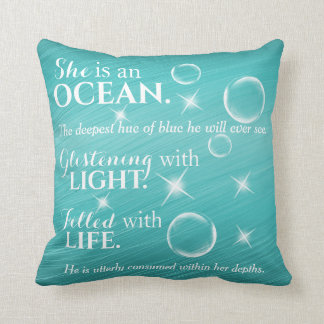 Teal Ocean Themed Poem With White Typography Cushion