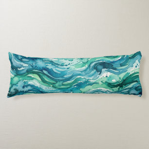 Teal Ocean Watercolor Abstract Pattern Body Cushion