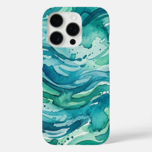 Teal Ocean Watercolor Abstract Pattern iPhone 16 Pro Case