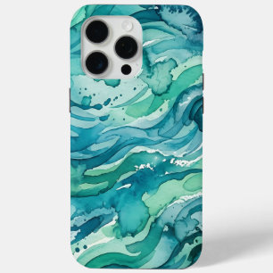Teal Ocean Watercolor Abstract Pattern iPhone 15 Pro Max Case